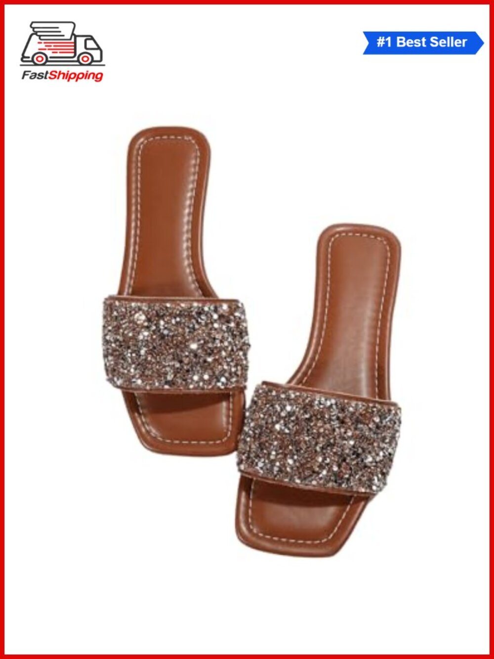 ✨GORGLITTER Sparkly Flat Slide Sandals Dressy Open Toe Glitter